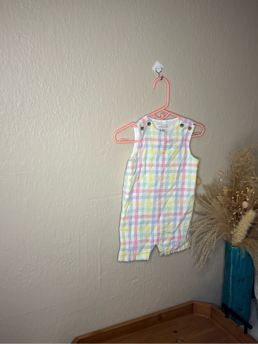 Janie and Jack Pastel Plaid Sleeveless Romper - White with Pink, Yellow, Blue
